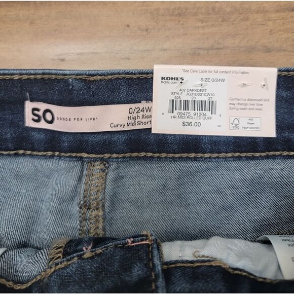 SO Jean High-Rise Curvy Midi Short Dark Wash Denim Distressed Stretch Size 0 - Picture 2 of 9